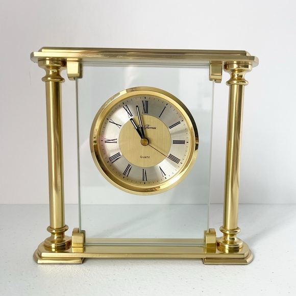 Seth Thomas Brass Plated Quartz Mantle Clock - Picture 1 of 5